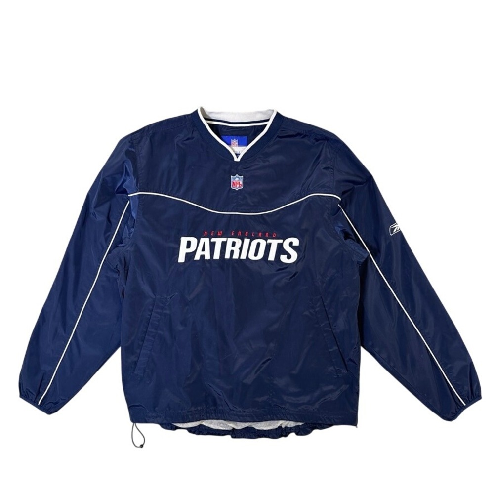 Reebok NFL New England Patriots Windbreaker Navy Blue V-Neck Pullover Mens Med